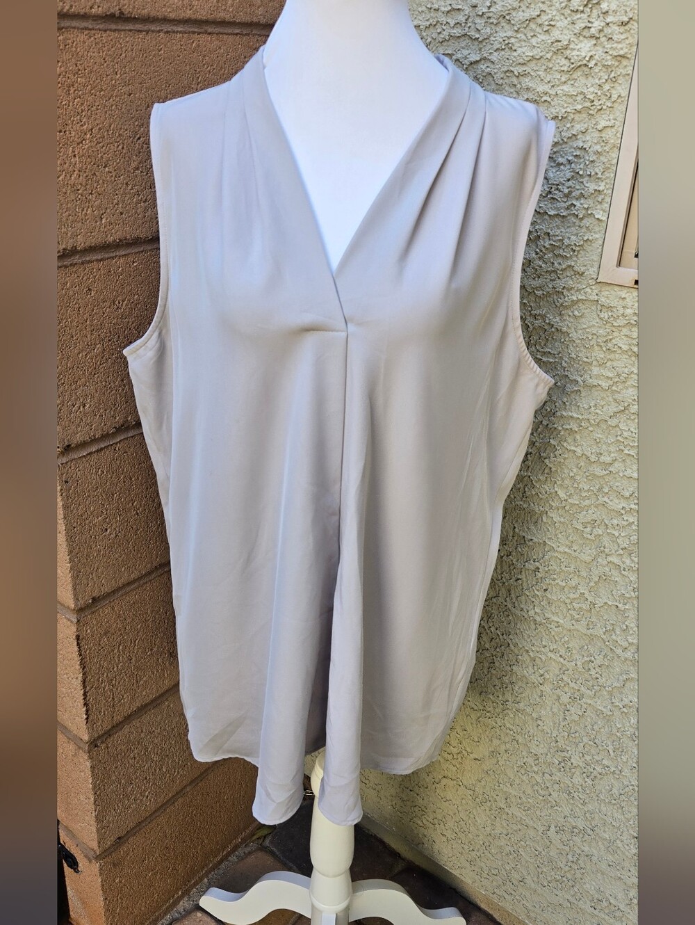 Calvin Klein Sleeveless V-Neck Blouse in Light Gray